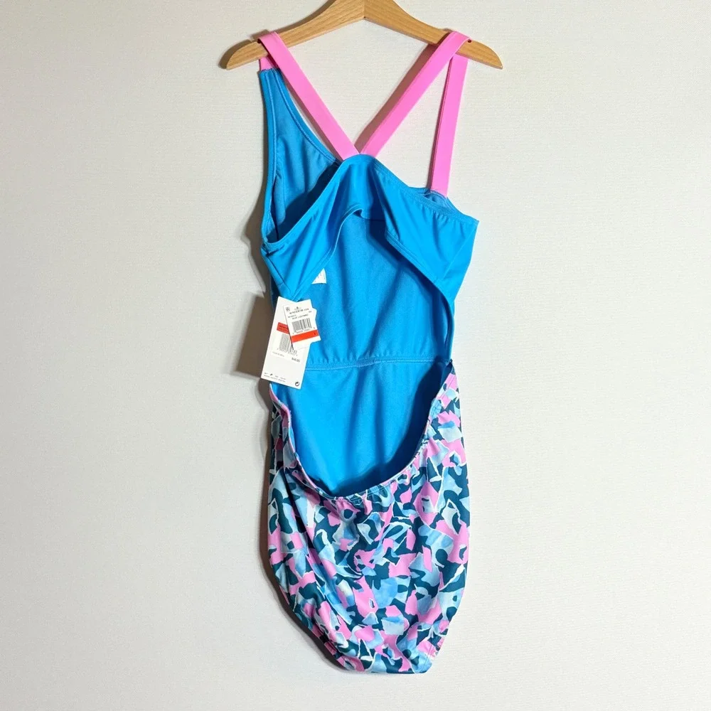 NEW Nike‎ Girls Large Swimsuit Blue Pink Strappy Open Back Athletic Sporty